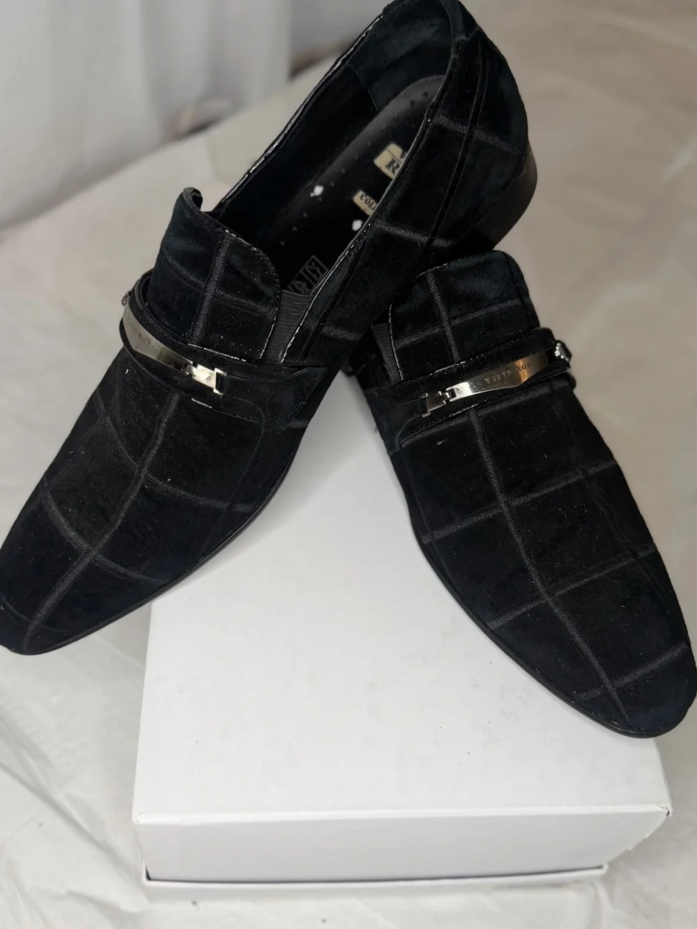 Men's Black Suede Check Loafers with Metal Accent